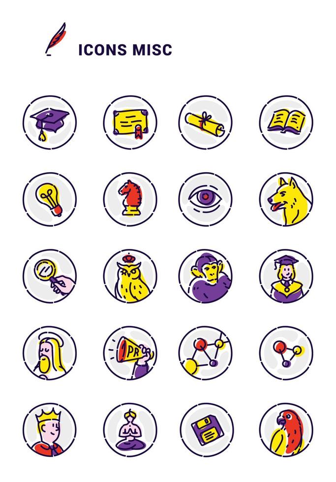 Set of vector icons on different topics. Round outlined icons on white background. Ready-made set for web site and presentations. Can be used for printing. An arbitrary topic.