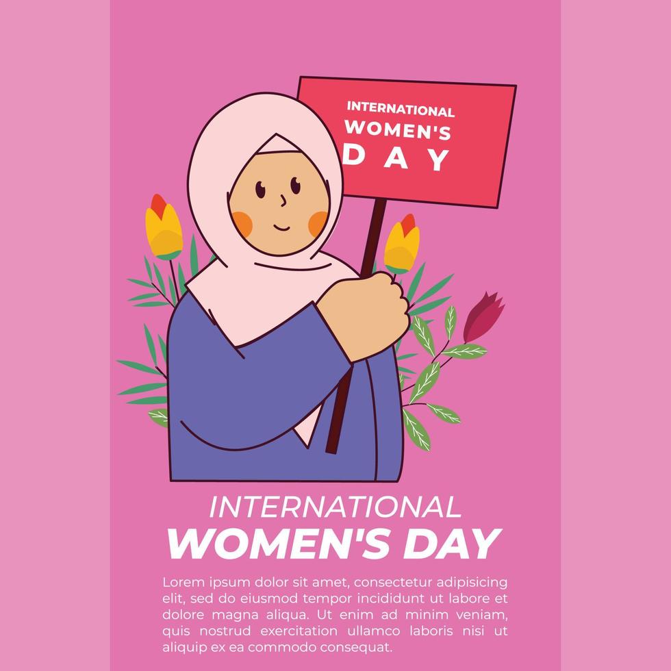 International Women's Day. Support for women. Women carrying a sign for world women's day. Vector illustrations