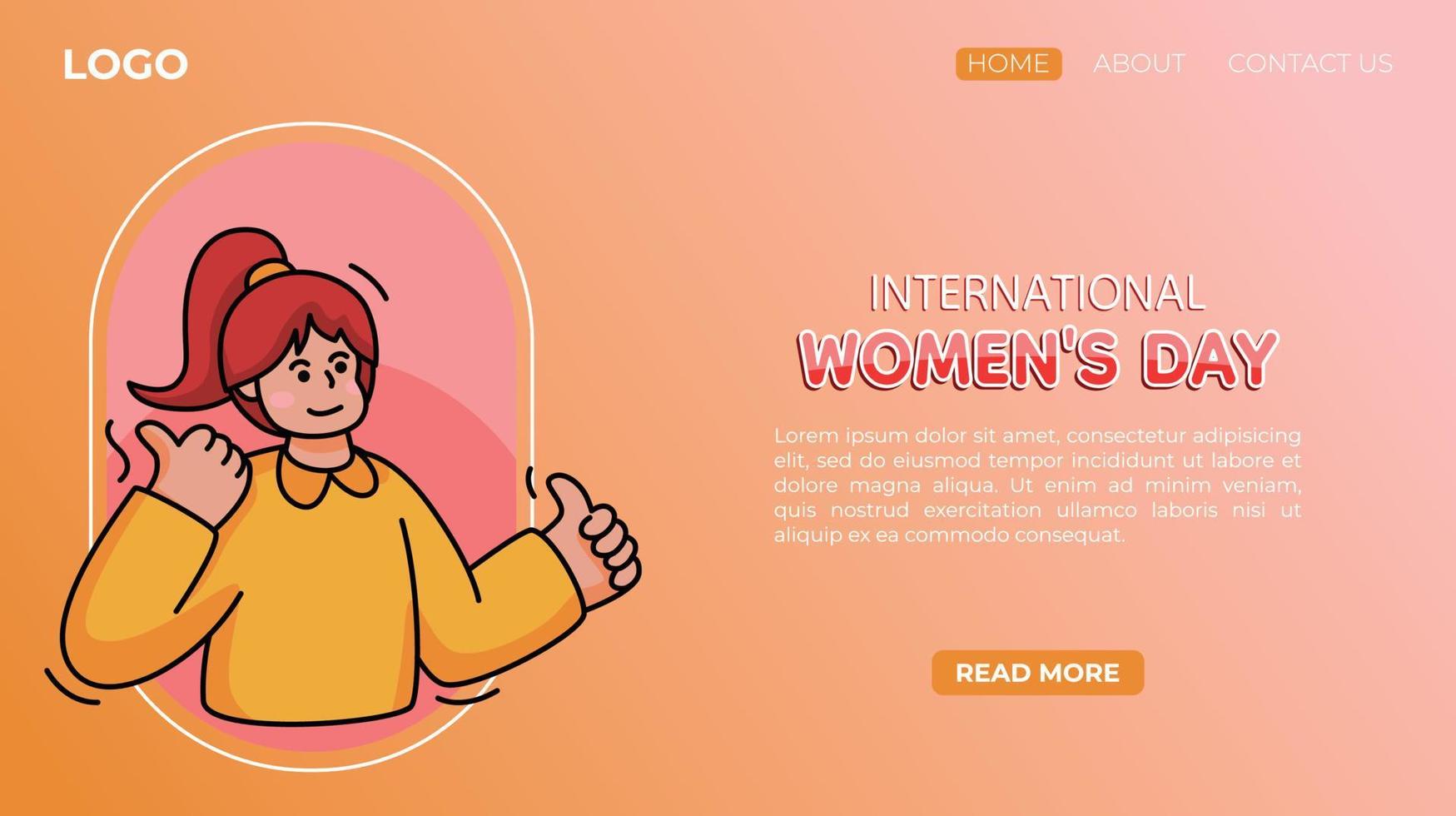 Flat International Women's Day web landing page template vector