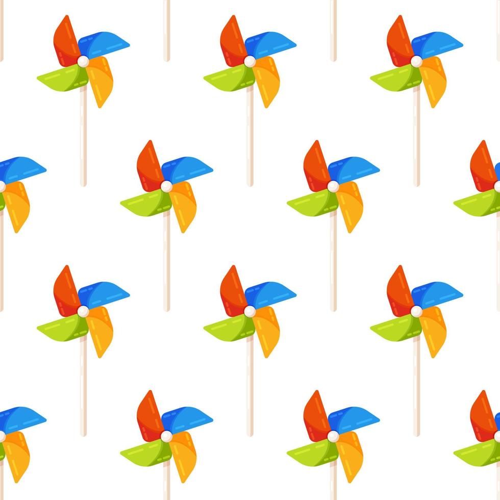Vector illustration of pinwheel pattern. Multicolored paper toy windmills on white background.