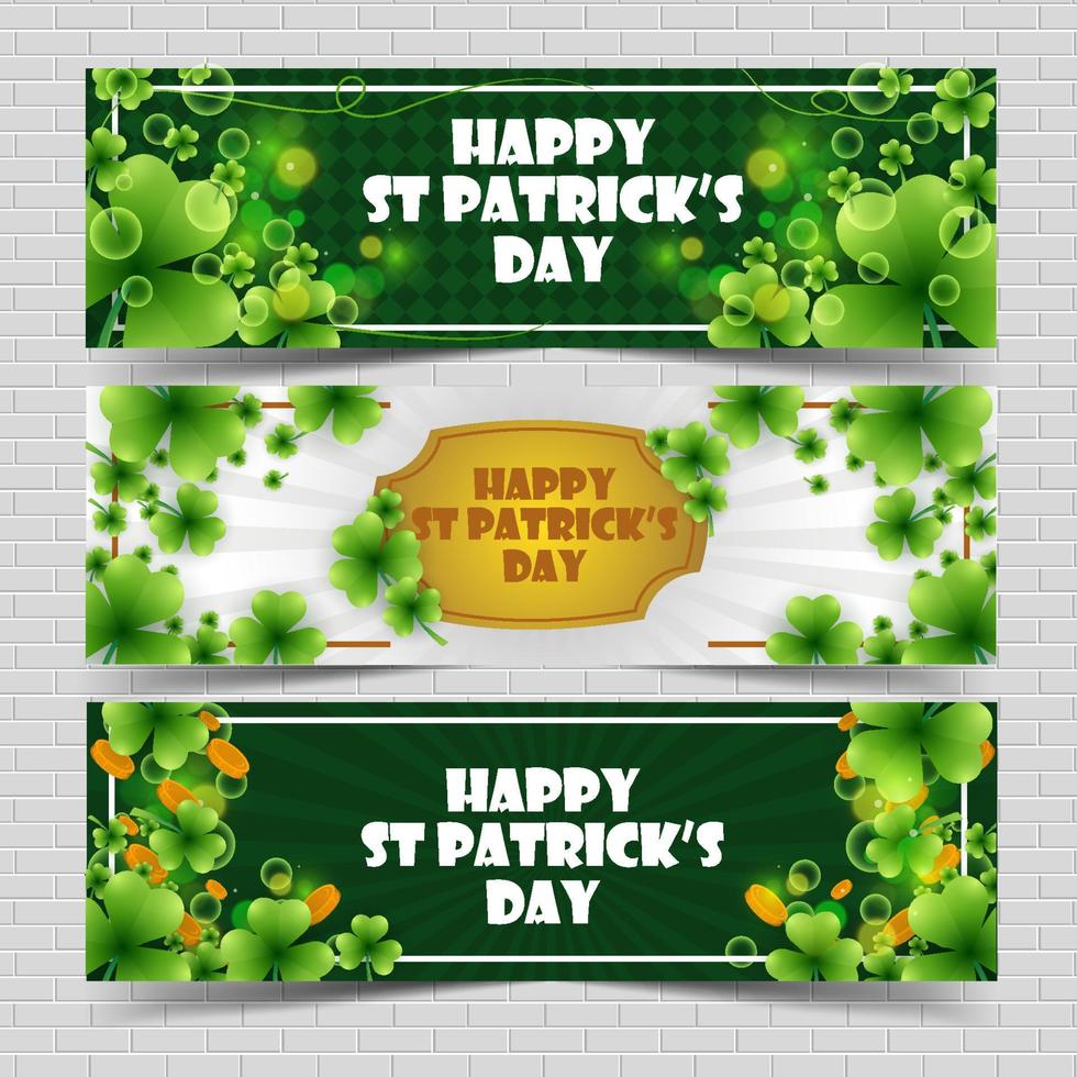 Shamrock Banner Set Collection of Saint Patrick vector