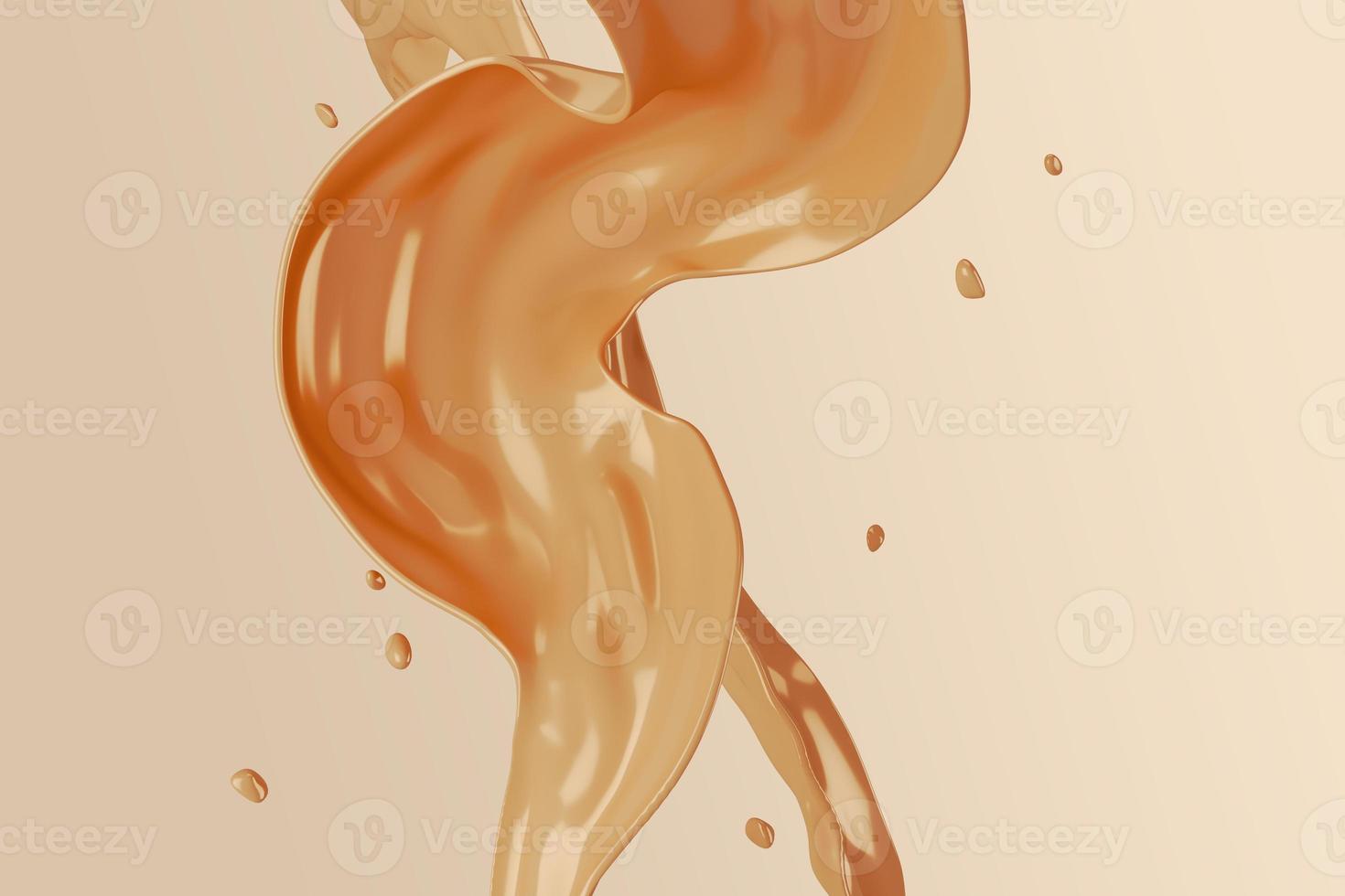 A brown liquid flowing from a height, abstract background for food snacks or beverages. photo