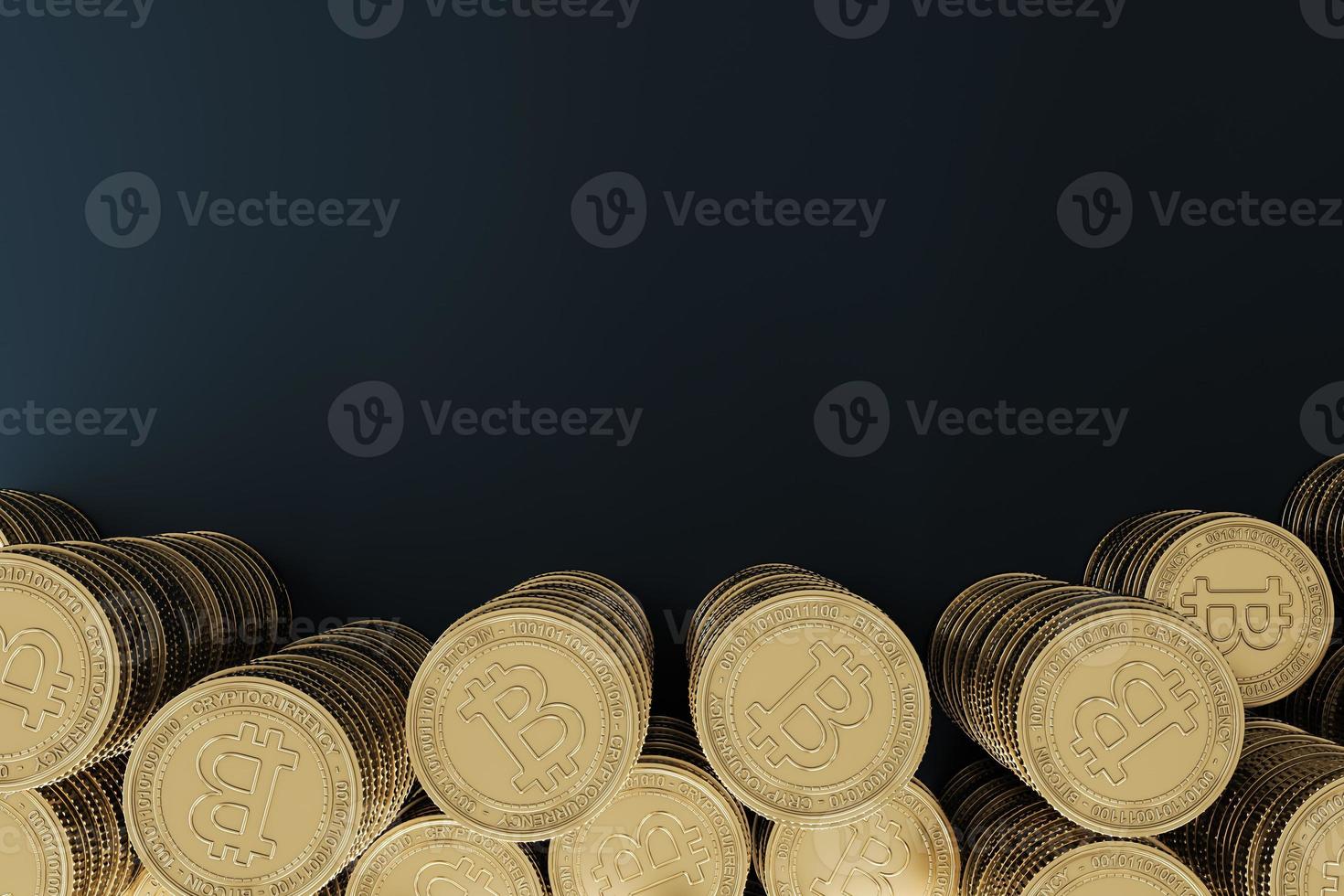 Background banner for cryptocurrency, huge stack of golden crypto coins bitcoin. 3d rendering photo