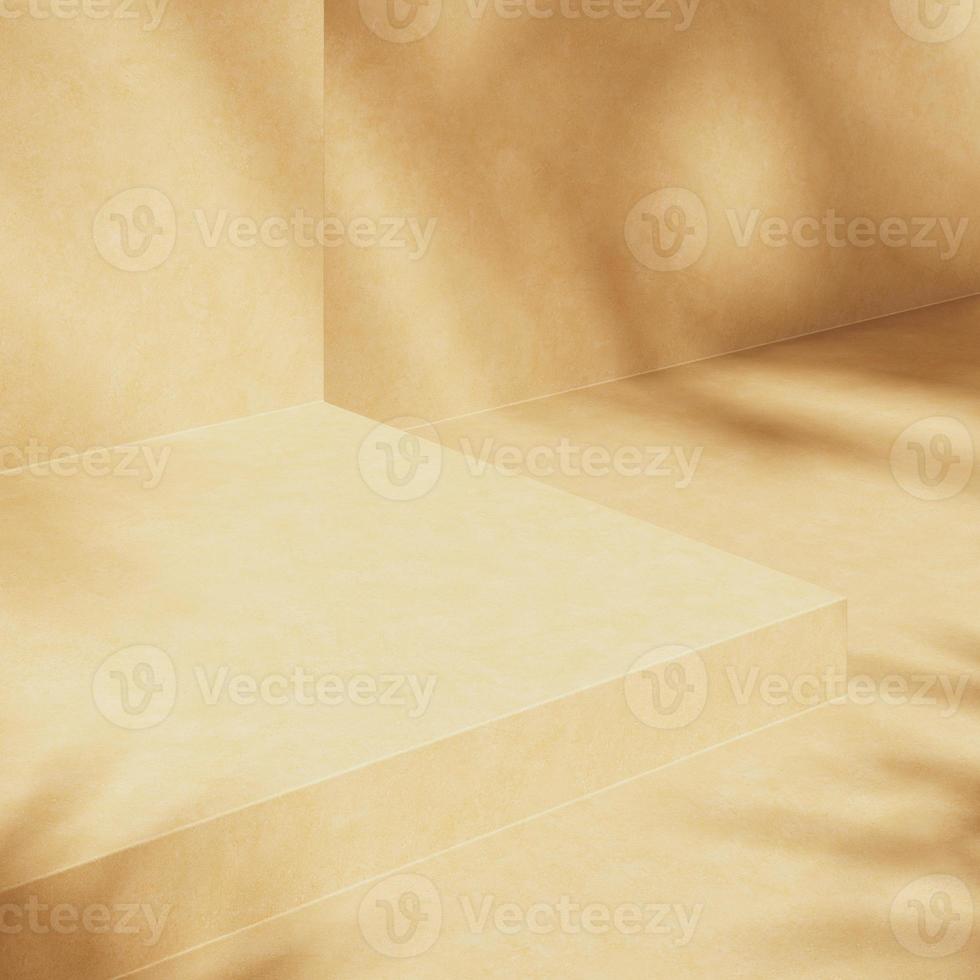 Abstract background for product presentation, Sunlight and shade of tropical plants on beige cement platform. 3d rendering photo