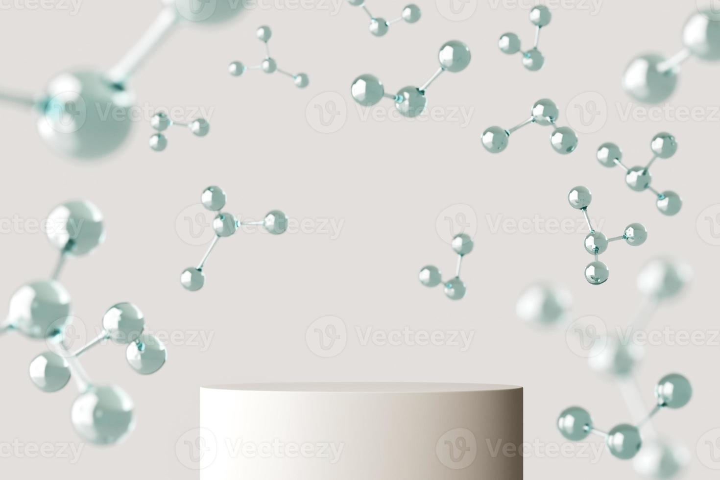 White platform on molecules floating background, Abstract background for presentation or branding. 3d rendering photo