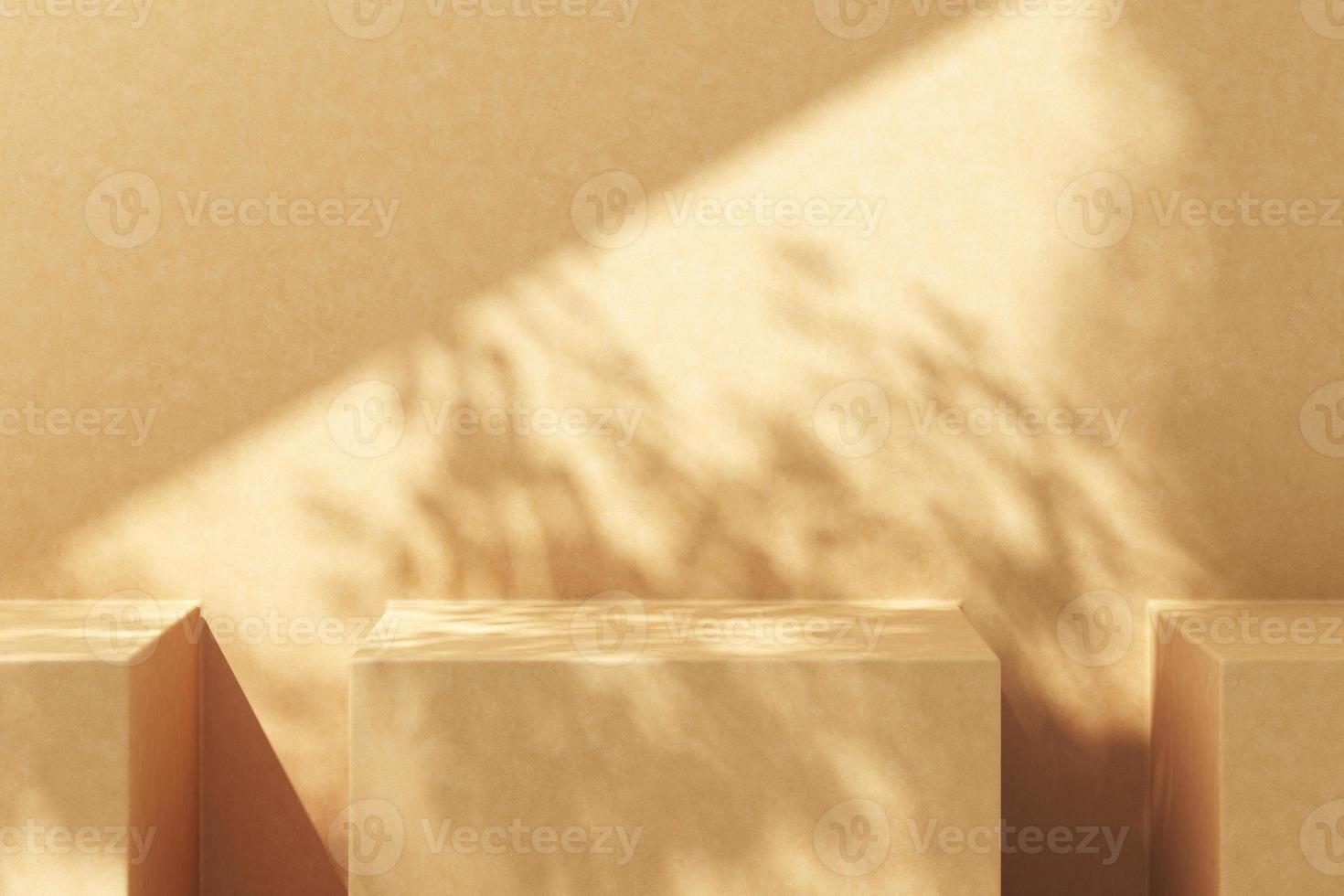 Abstract background for product presentation, Sunlight and shade of tropical plants on beige cement platform. 3d rendering photo