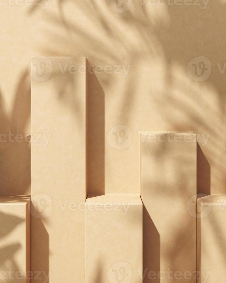 Abstract background for product presentation, Sunlight and shade of tropical plants on beige cement platform. 3d rendering photo