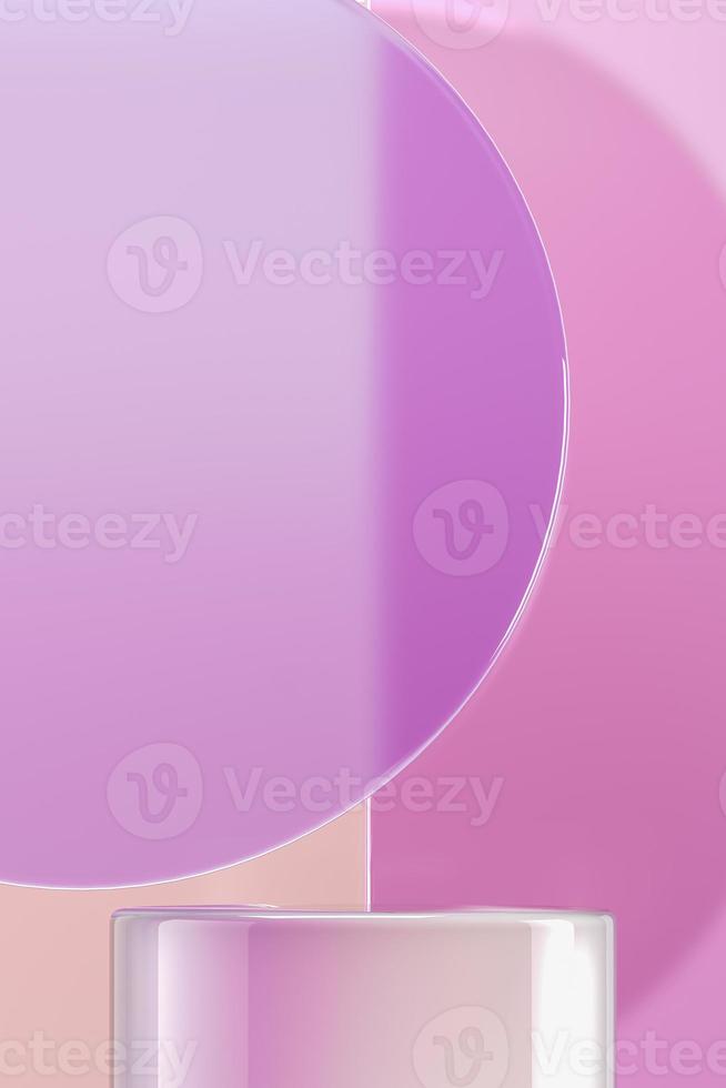 Abstract background for product presentation or branding, Clear glass platform on abstract pink background. 3d rendering photo