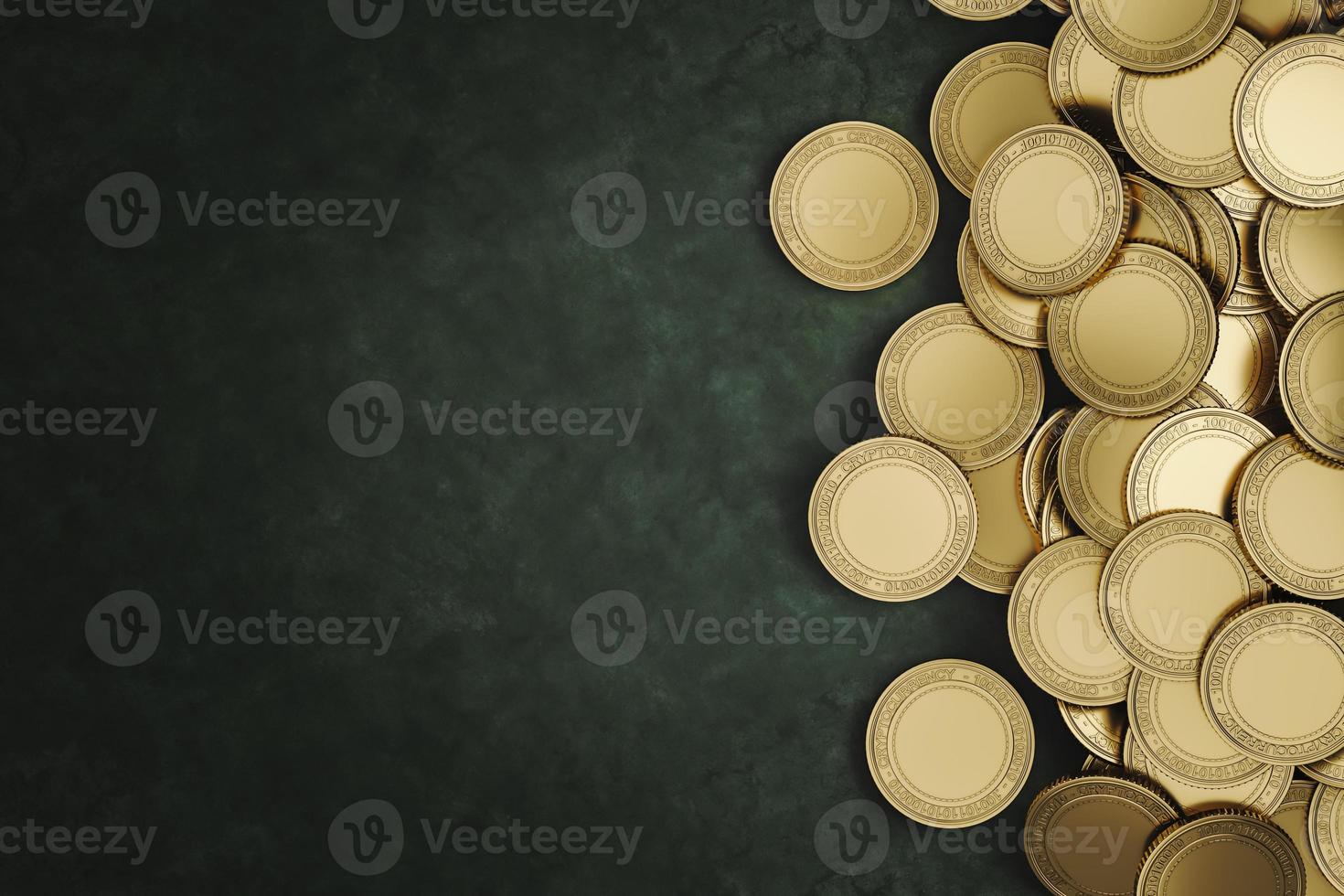 Background banner for cryptocurrency, pile of golden crypto coins. 3d rendering photo