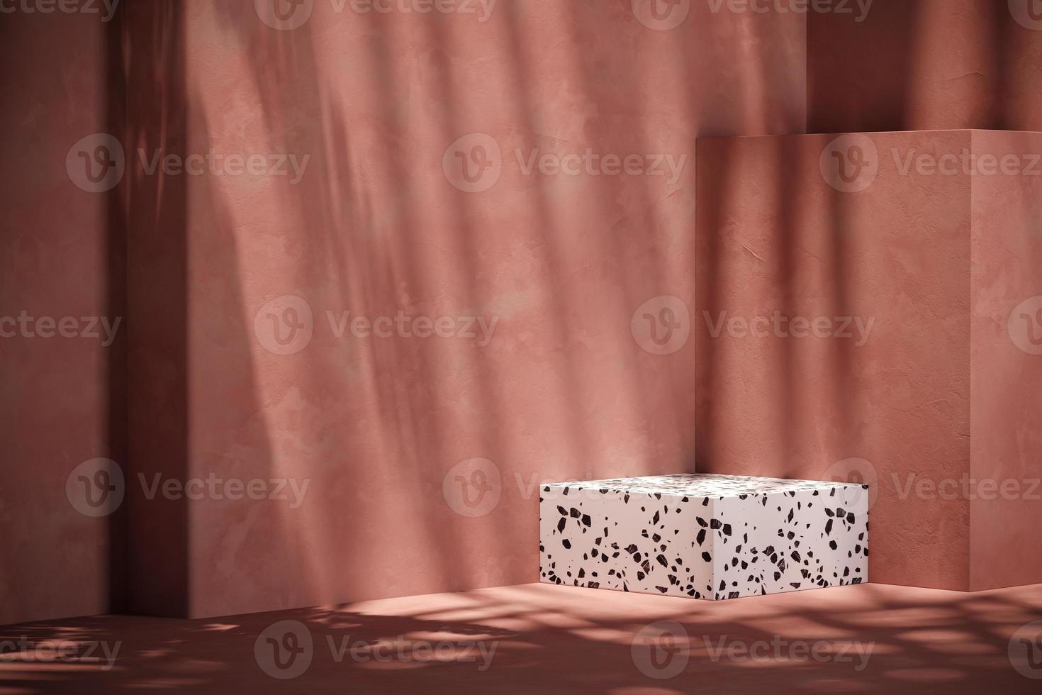 The white terrazzo platform on mockup red scene. background for product presentation or ads. 3d rendering photo
