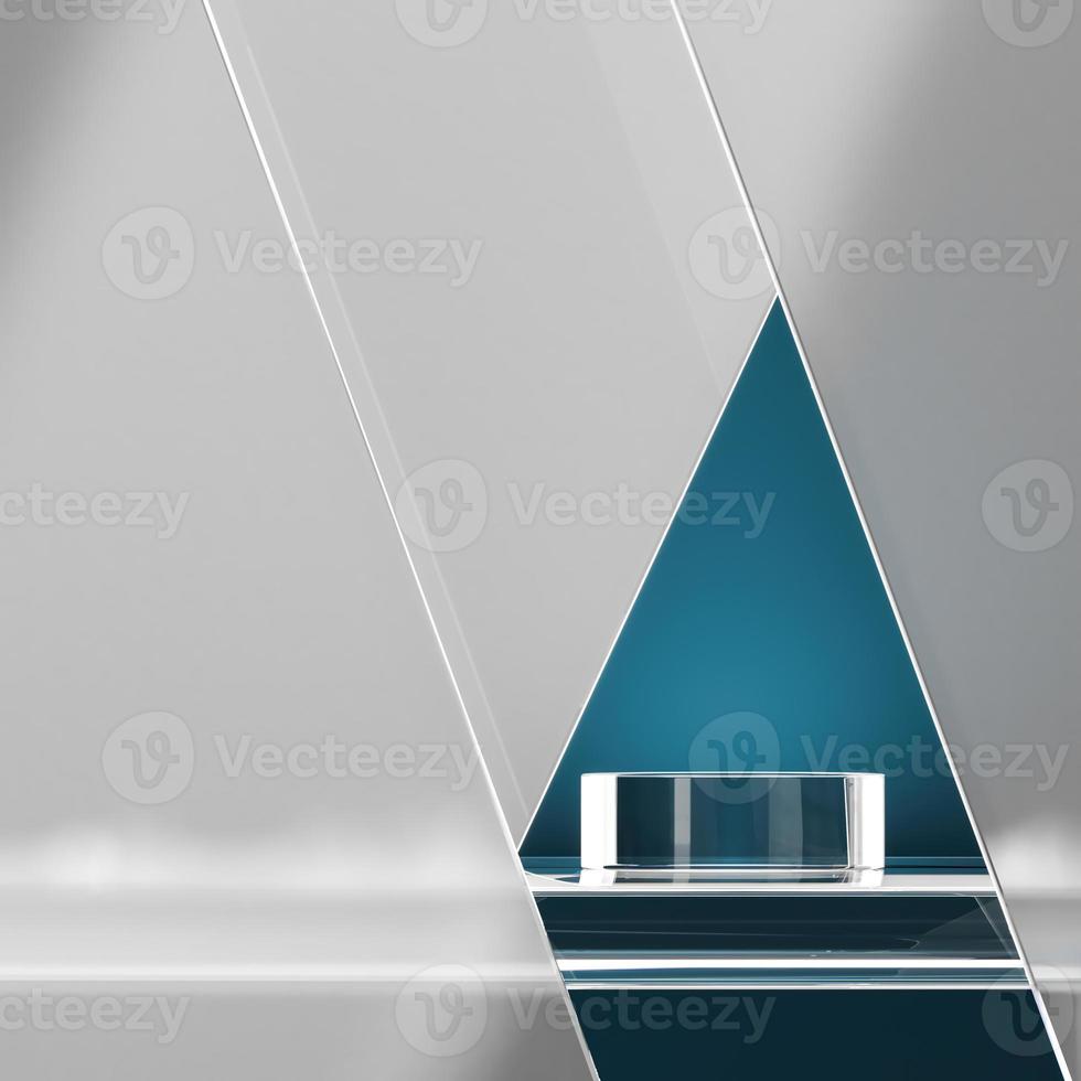 Glass podium on blue background, abstract background for product presentation. 3d rendering photo