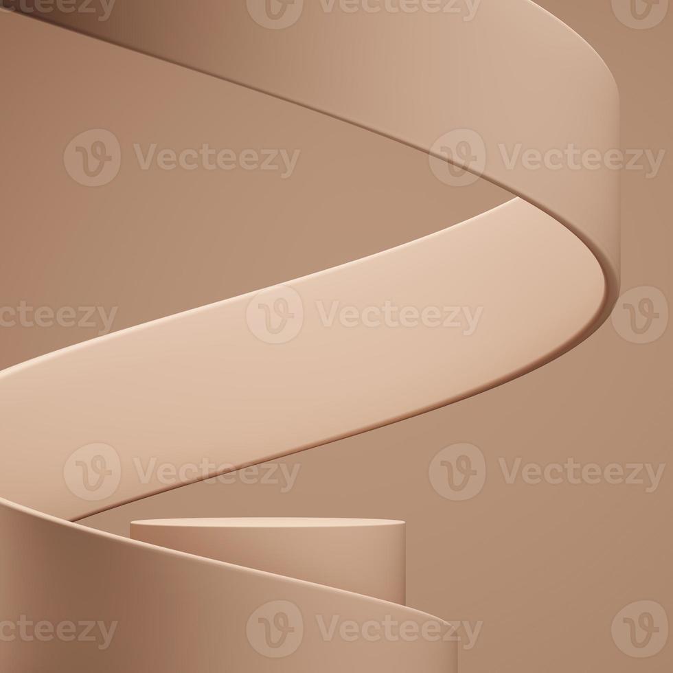 Beige cylindrical podium and curve background, minimal abstract background for product presentation. 3d rendering photo
