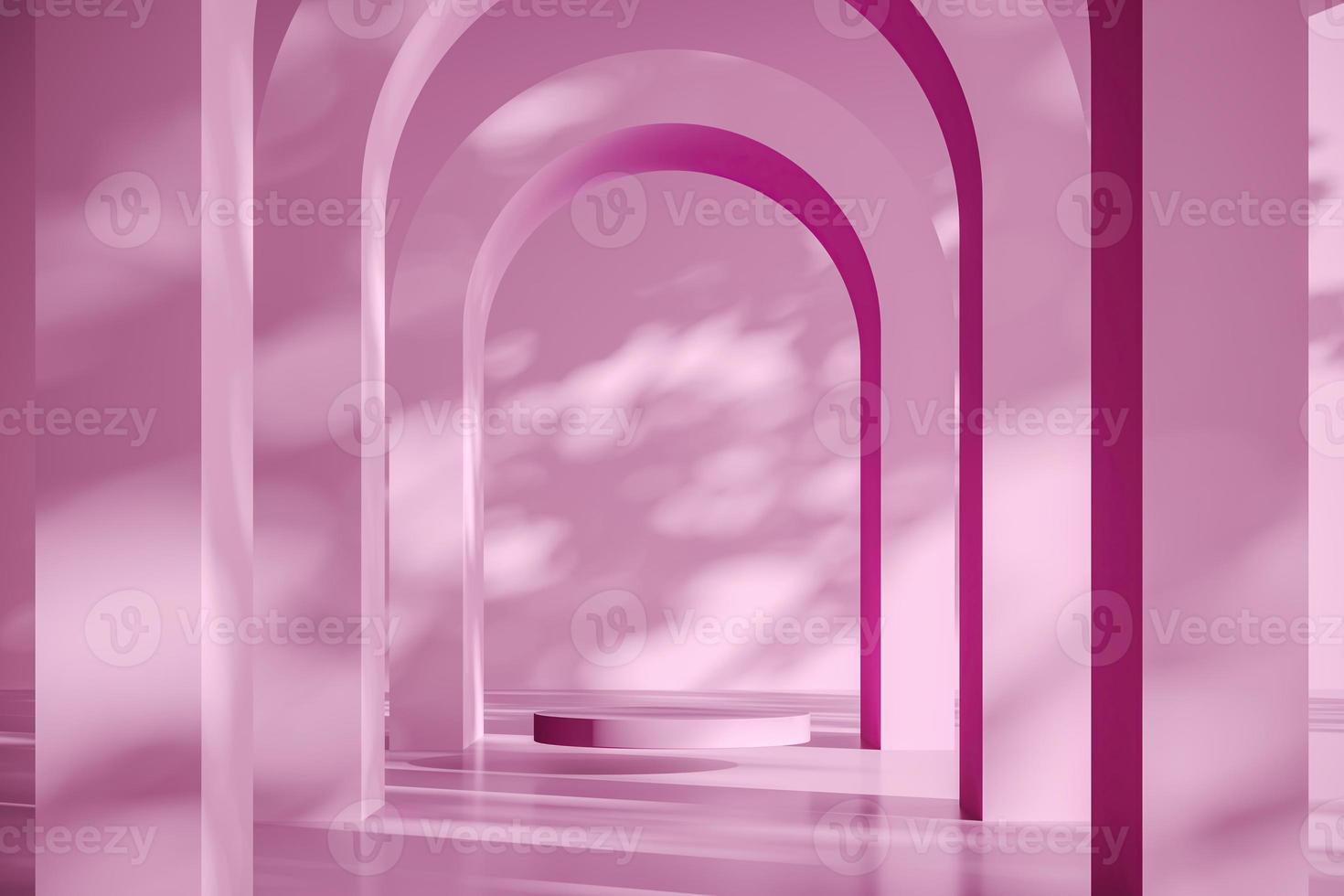 Pink platform on abstract arch background, mockup scene for product presentation, 3d rendering photo