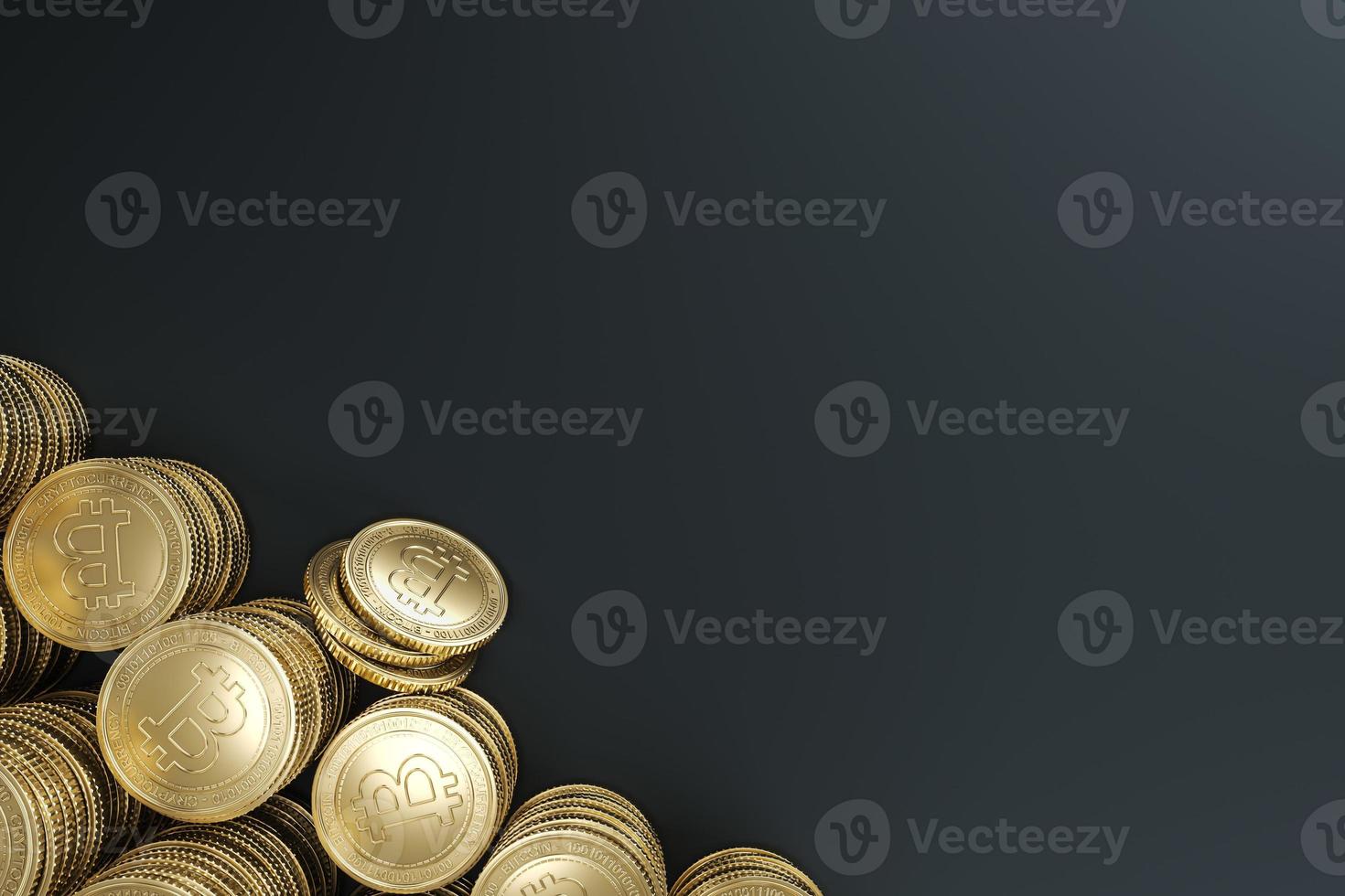 Mockup stack golden Bitcoin coins. For crypto currency market, token exchange promoting, advertising purpose. 3d rendering photo