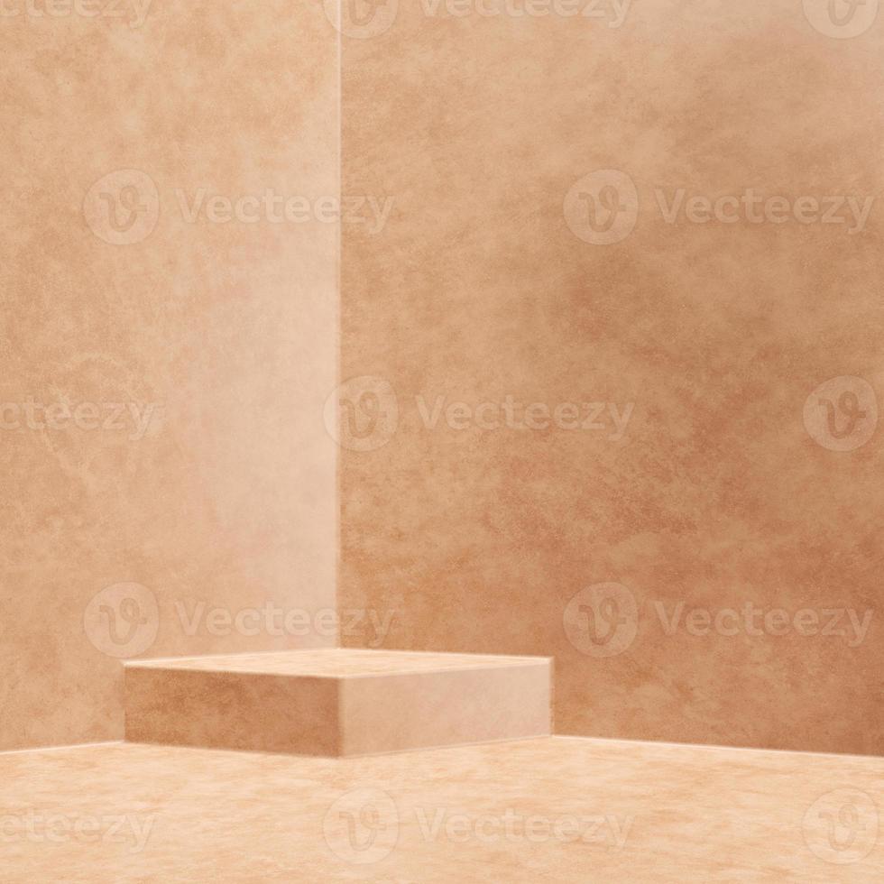 The brown concrete platform corner room, Abstract background for product presentation. 3d rendering photo