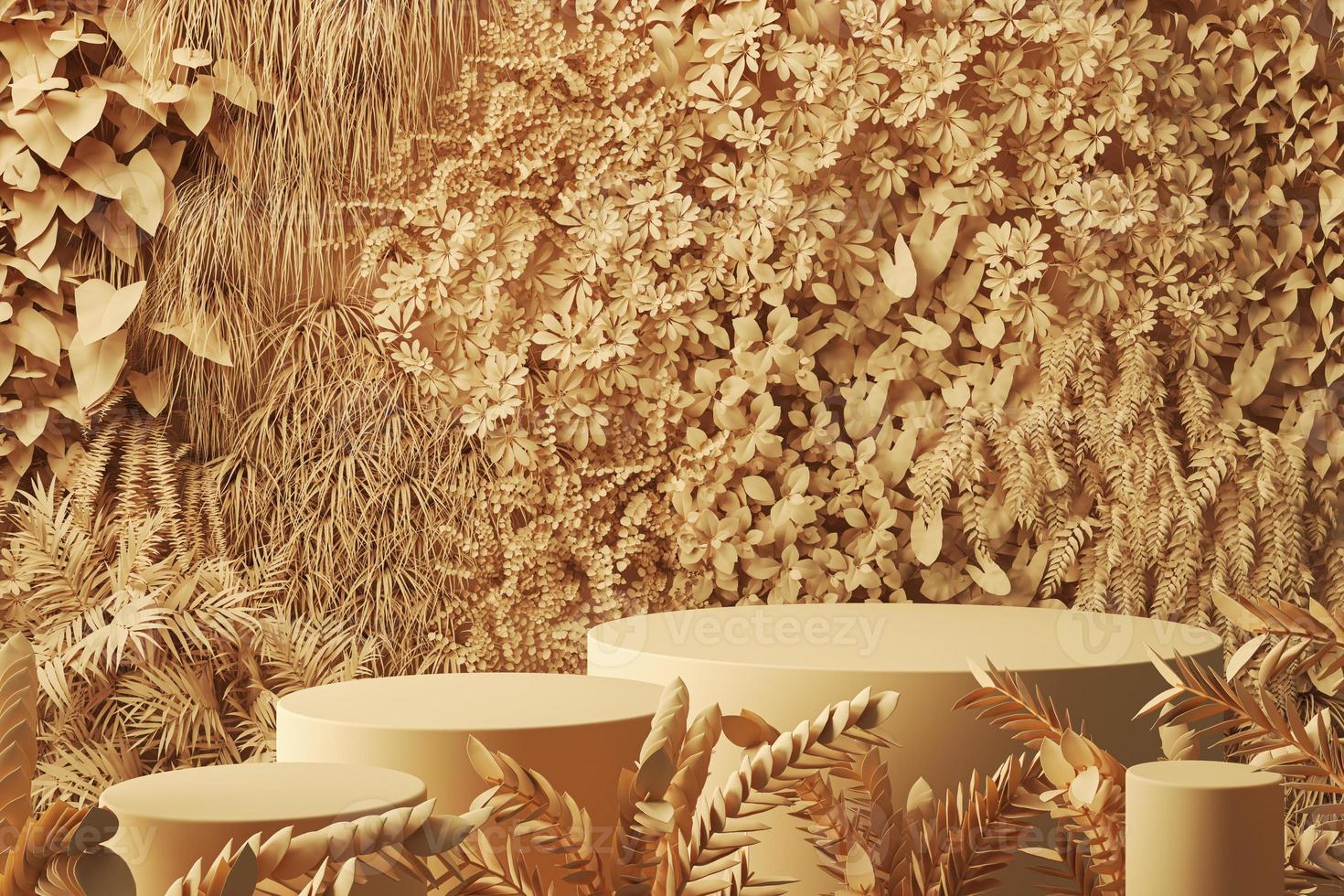 abstract light brown geometric Ivy wall and podium, mockup for display and showcase. photo