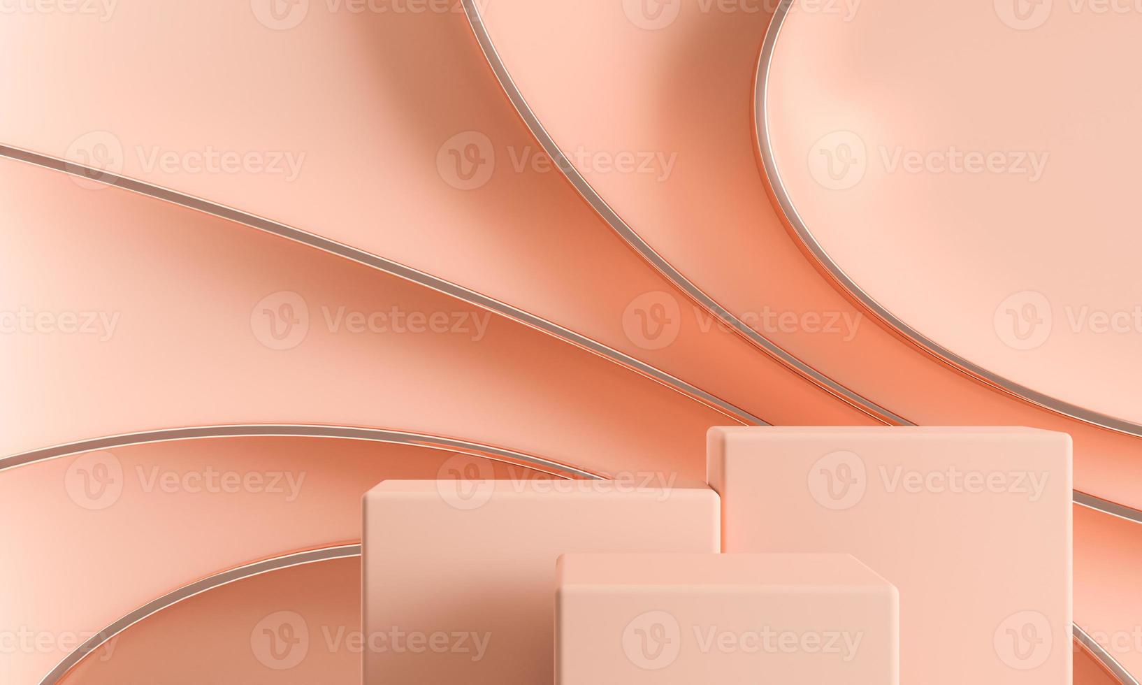 three light color podium with shiny circular line, abstract background for ads branding and product presentation. 3d rendering photo