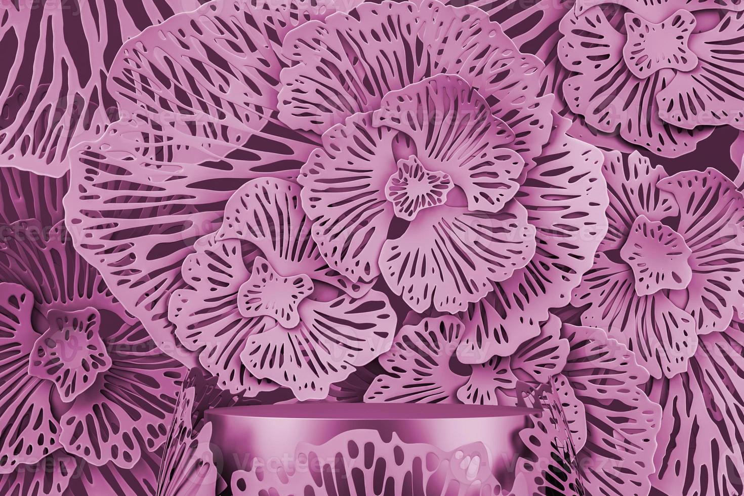 Mockup pink scene for product or ads presentation. pink platform and abstract flower background. 3d rendering photo