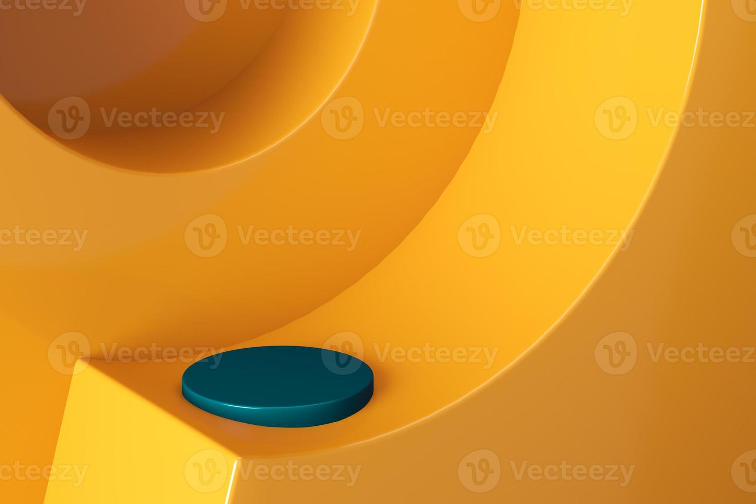 abstract yellow curve step and blue circular base, mockup backdrop for presentation. photo