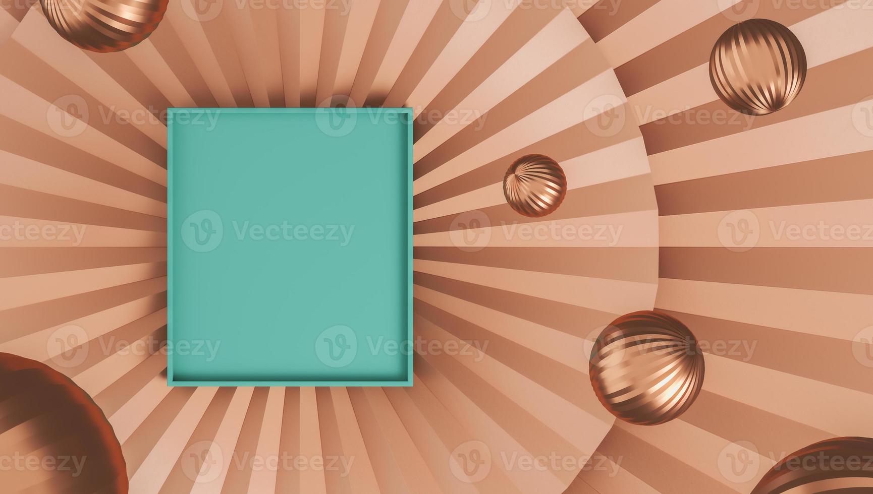 The aquas tray on a wrinkled champagne circle backdrop, shiny champagne colored balls float. abstract background for branding or presentation. photo