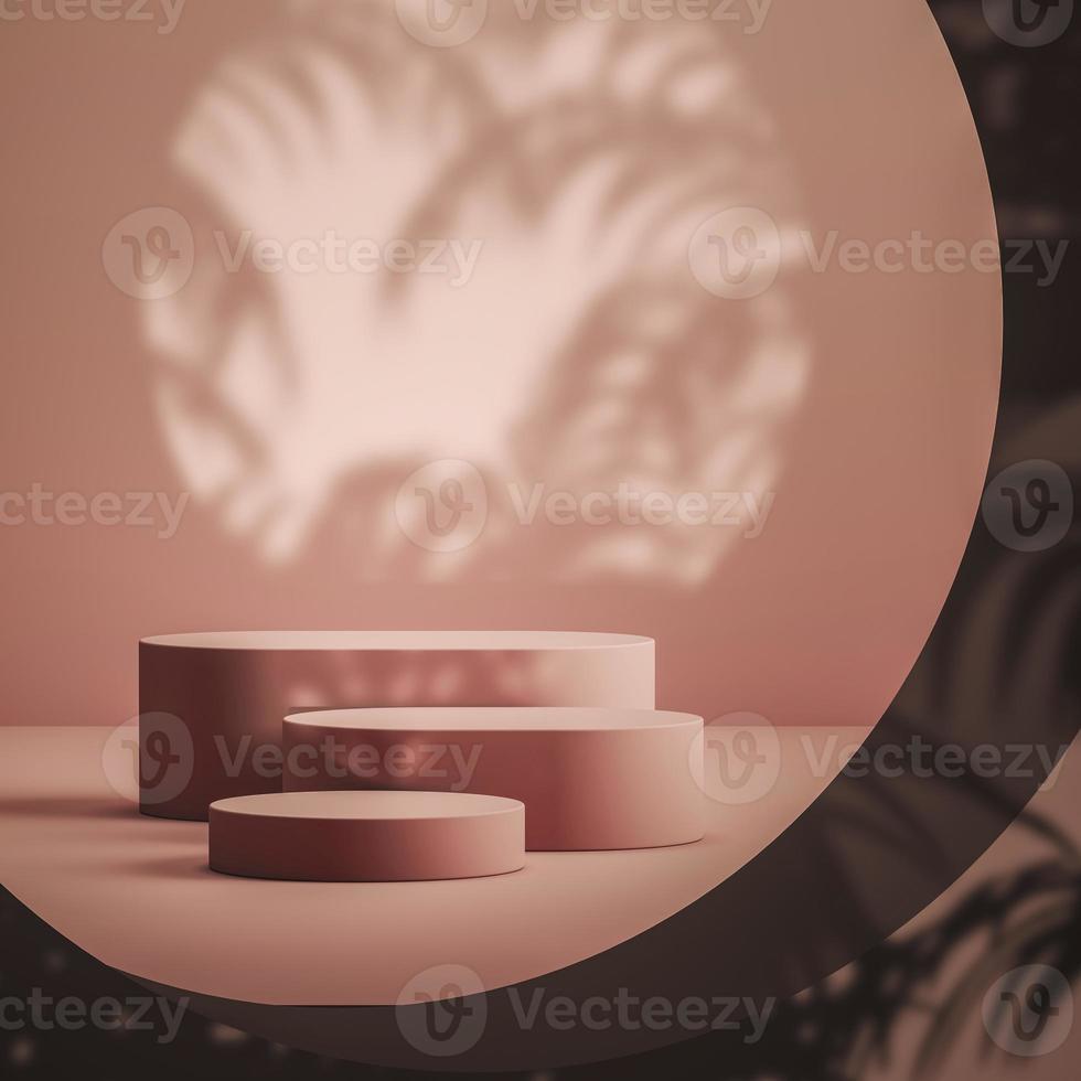 abstract mockup beige scene and podium for branding and product presentation, The foreground is curved and there is a shadow of the plant. photo