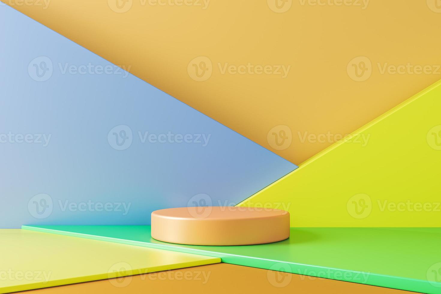 Minimal mockup background for product presentation, The beige circle geometry base on the scene with various colored geometric shapes. 3d rendering photo
