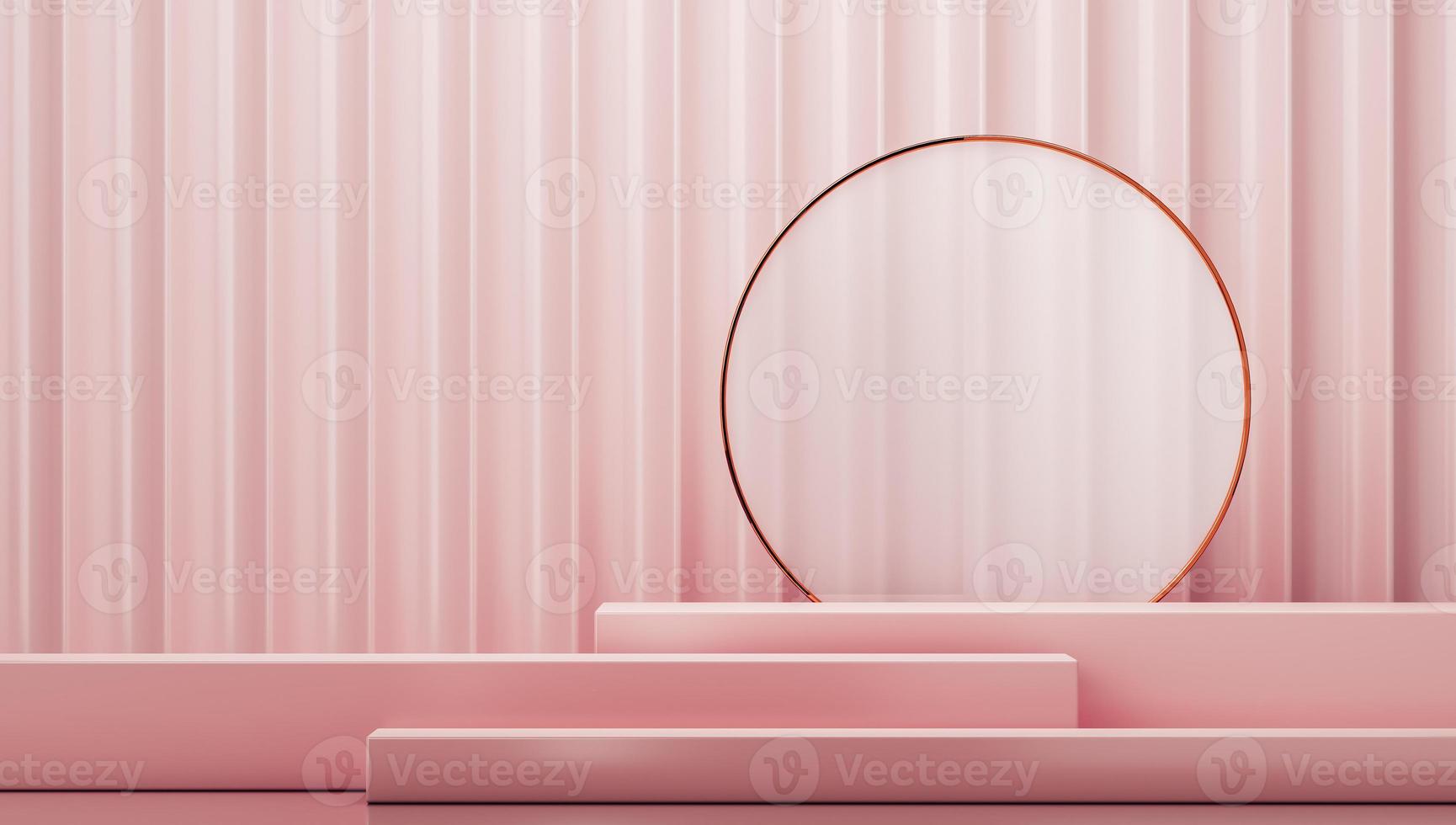 tres plataformas rosas sobre fondo rosa en zigzag, fondo abstracto para marca o presentación. representación 3d foto