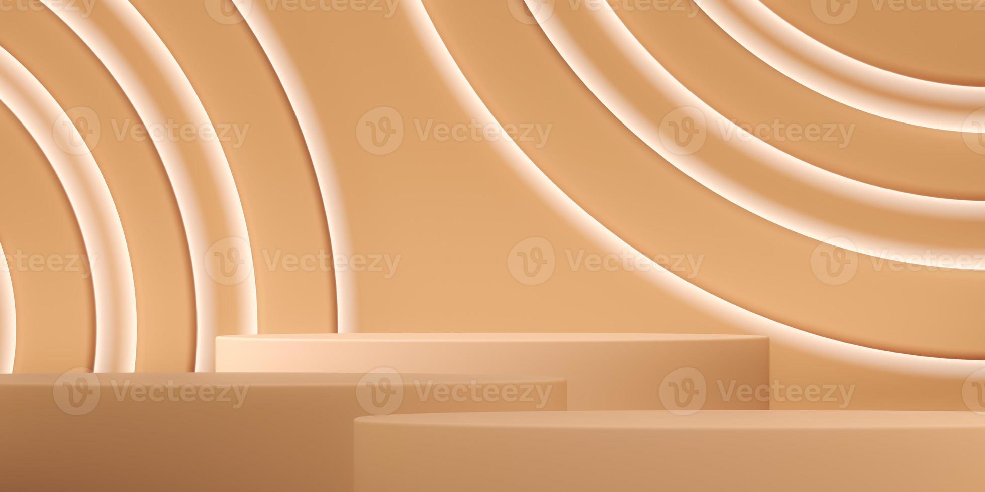 Three platform on beige curve layer background, Abstract background for product presentation or branding. photo