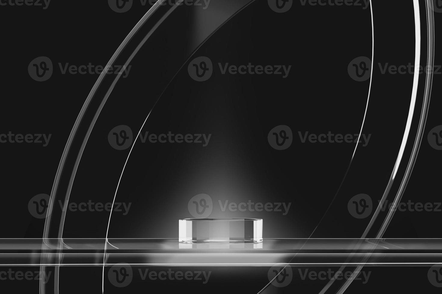 Glass platform on black background, Background for product presentation. 3d rendering photo