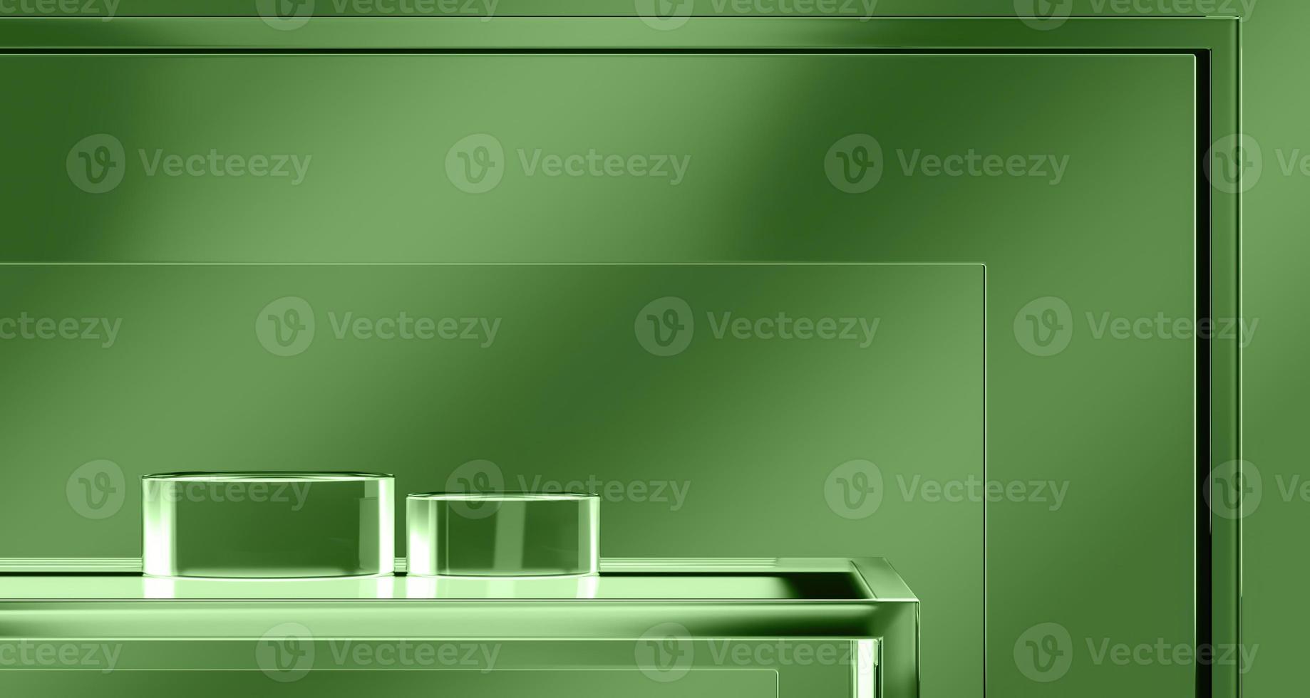 Glass platform on gradient green background, Background for product presentation. 3d rendering photo