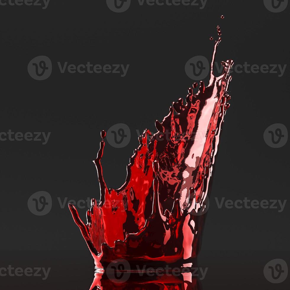 The red liquid splash in black scene, abstract background for product presentation. 3d rendering photo