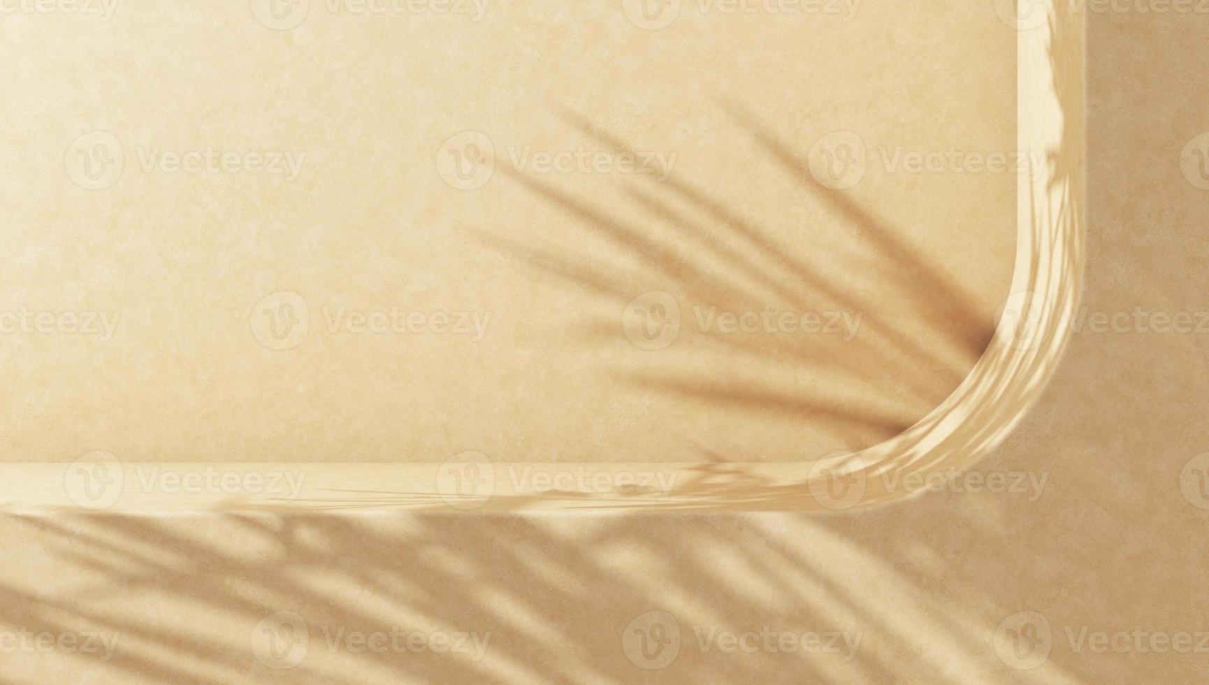 Abstract background for product presentation, Sunlight and shade of tropical plants on beige cement platform. 3d rendering photo