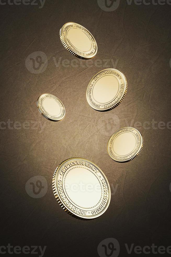 Golden coins float on brown background, For crypto currency market, token exchange promoting, advertising purpose photo