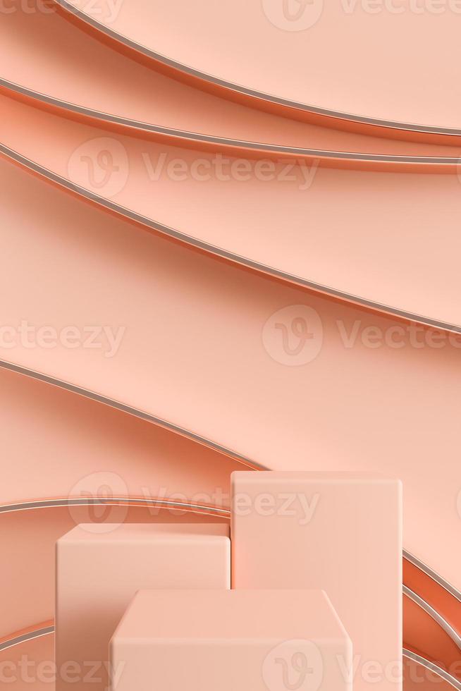 three light color podium with shiny circular line, abstract background for ads branding and product presentation. 3d rendering photo