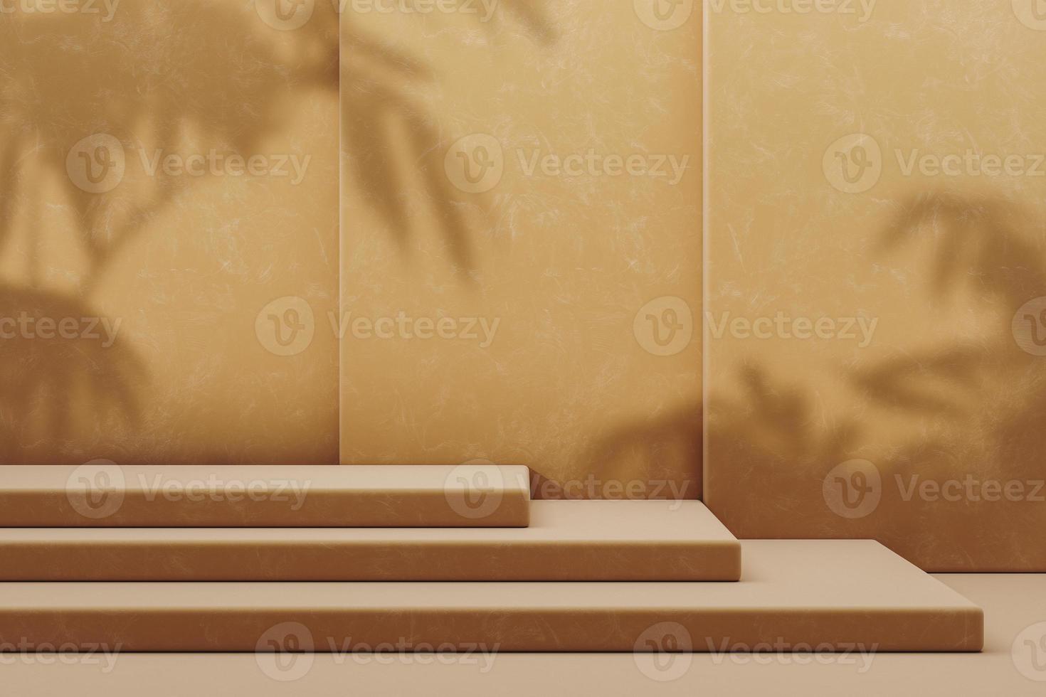 Minimalist mockup cosmetic for product presentation, three beige step platform for placing things on three beige layer background. 3d rendering photo