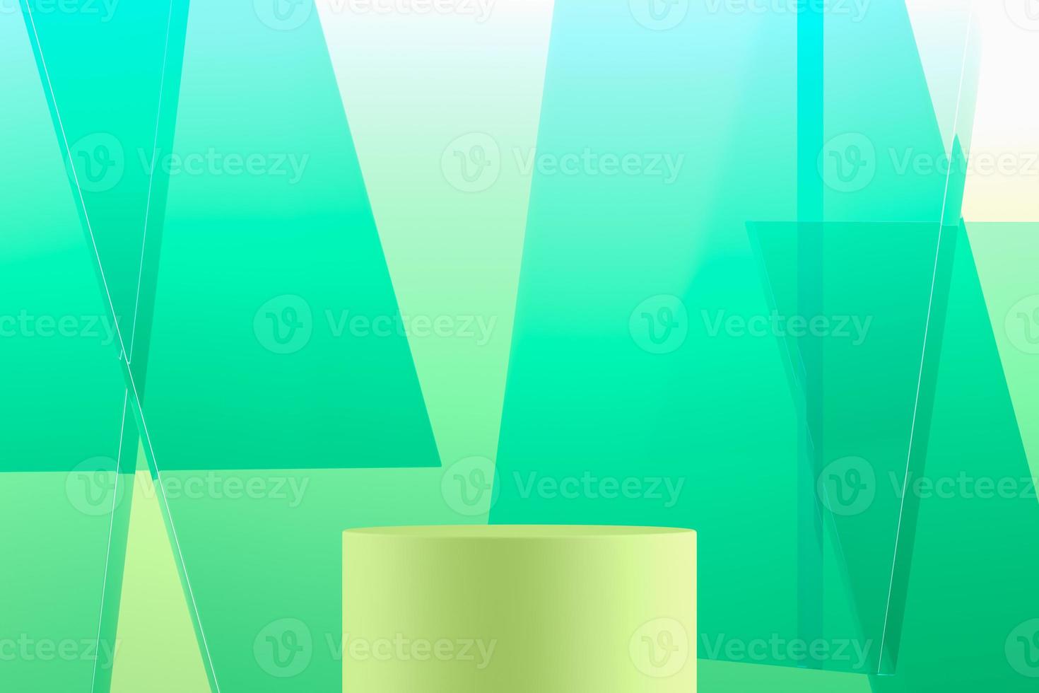 Abstract background for product presentation or branding, Green cylinder platform on abstract green background. 3d rendering photo