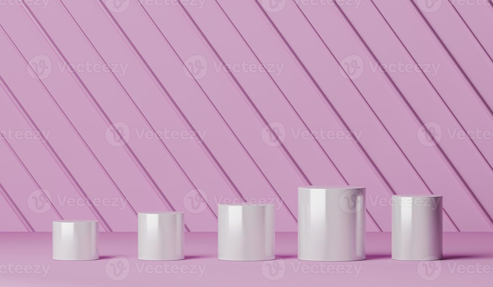 Five white platform on pink scene, Minimal background for product presentation or branding. 3d rendering photo