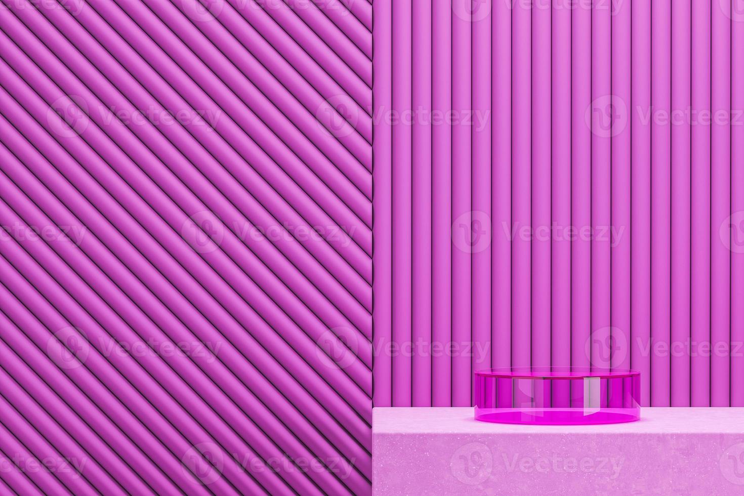Pink cylinder transparent on platform and line pattern background, abstract background for product presentation. 3d rendering photo