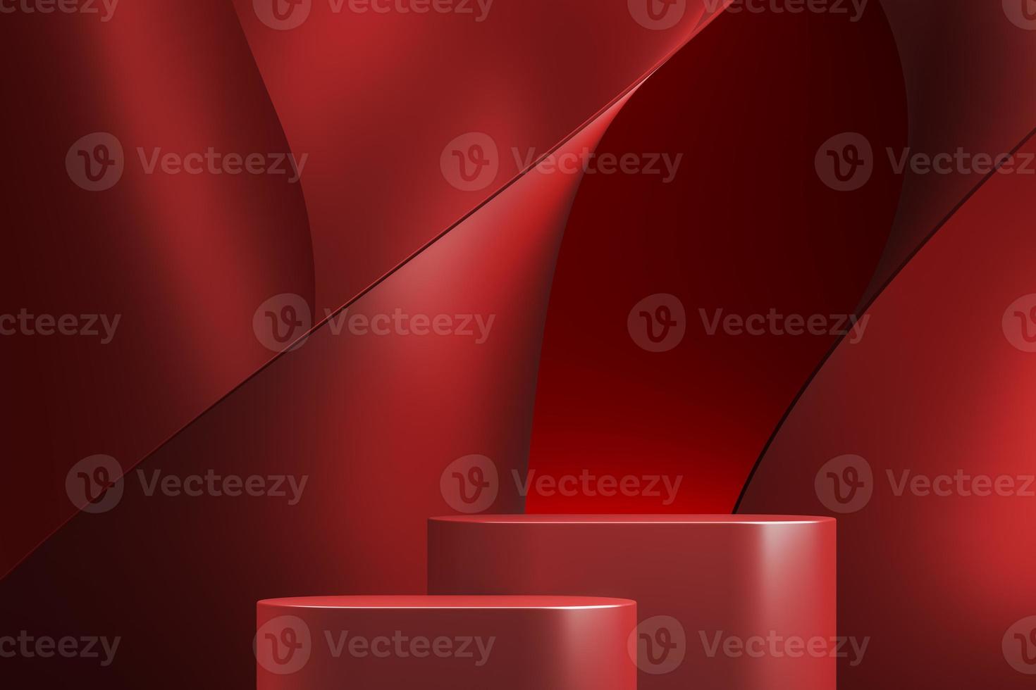 Two red platform on red abstract background. abstract background for product presentation or ads. 3d rendering photo