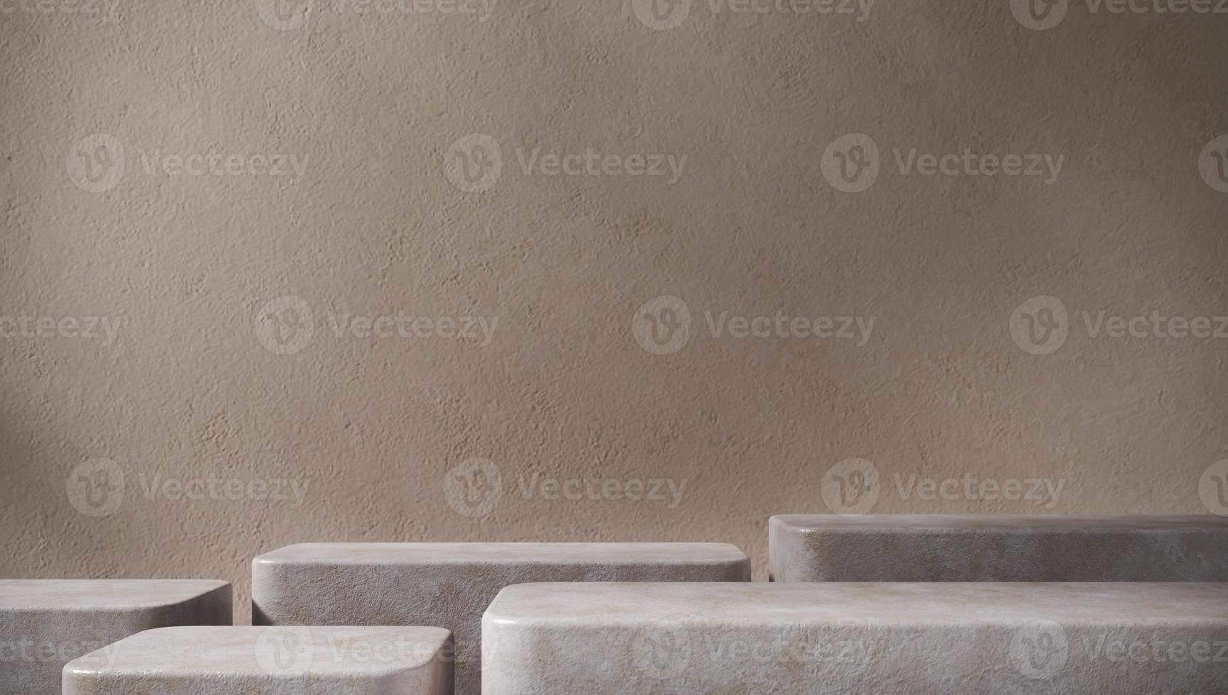 abstract white stone steps arranged to place objects in front of the cement wall, mockup for product presentation. photo