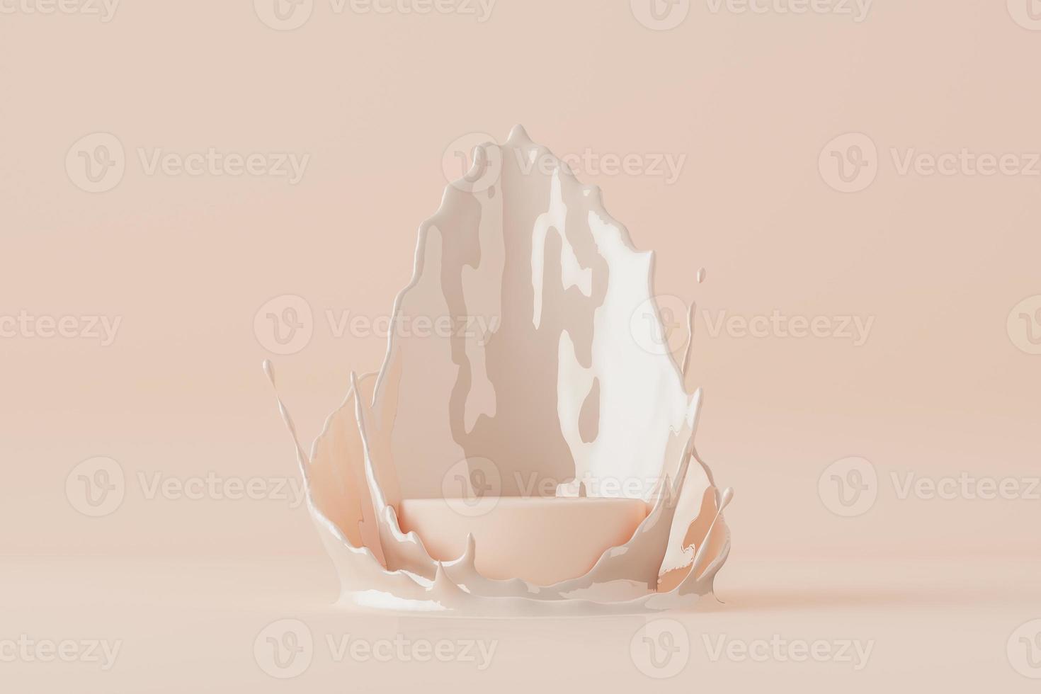 Cylindrical base medium splashed flesh liquid color. 3d rendering photo