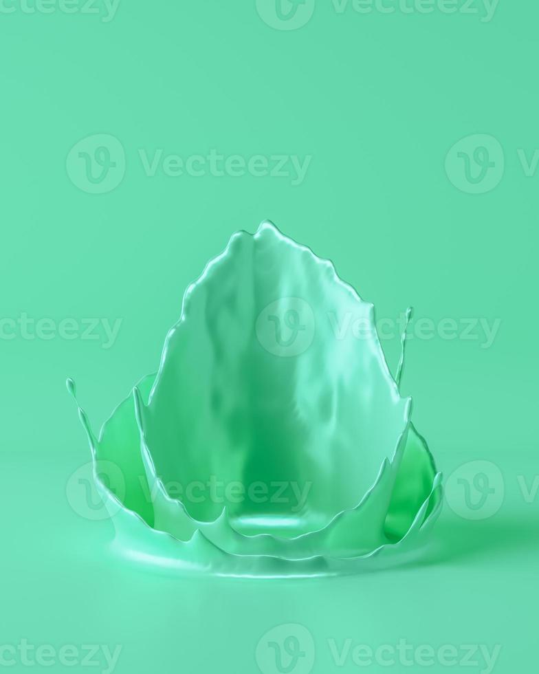 Green liquid splashed from below. 3d rendering photo