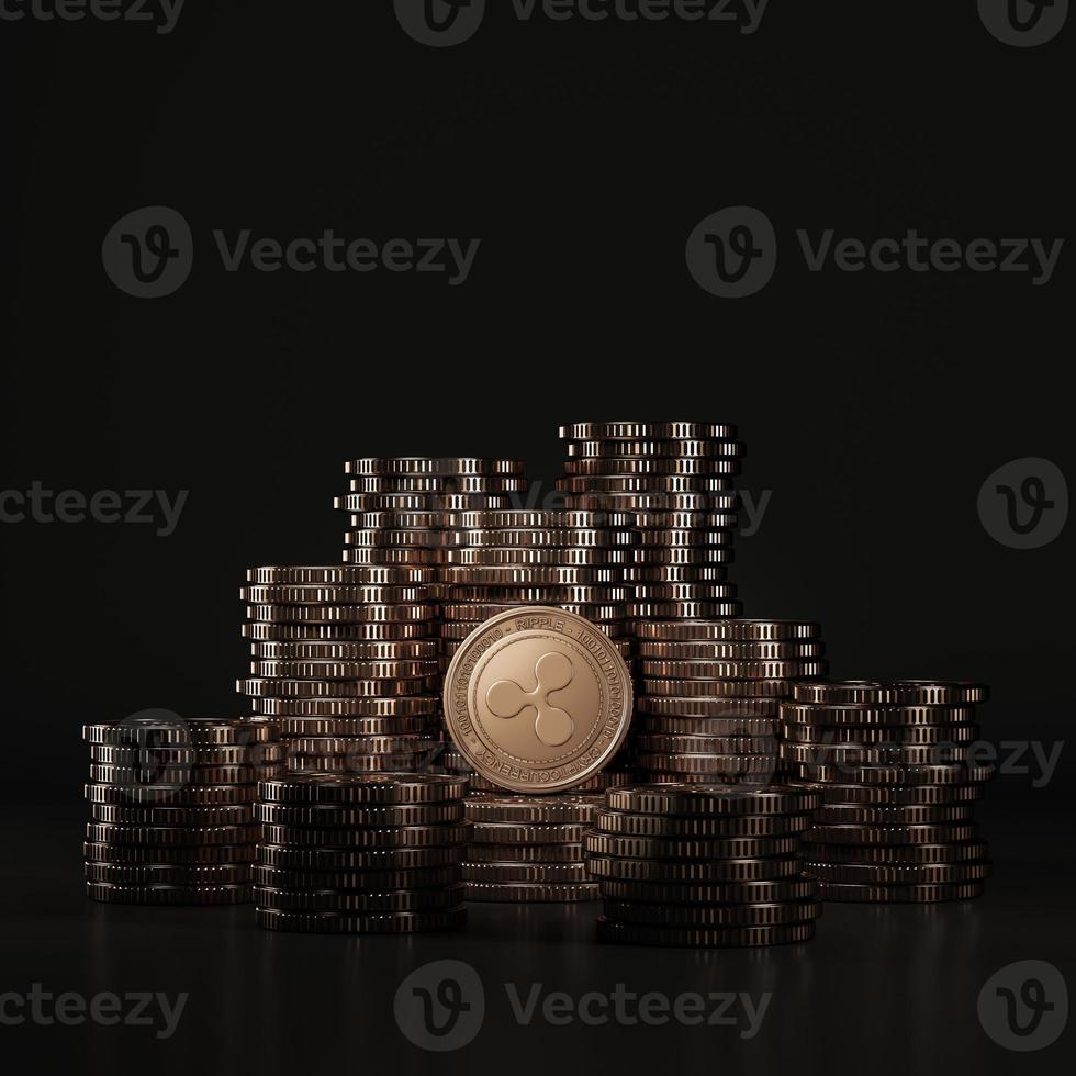 huge stack bronze Ripple coins in black scene, mockup digital currency coin for financial, token exchange promoting, advertising purpose photo