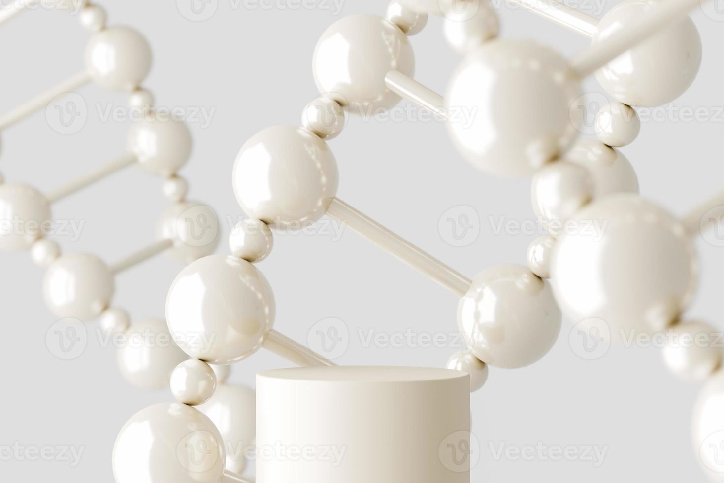 White cylinder platform and white chromosome , abstract background for product presentation or branding. 3d rendering photo