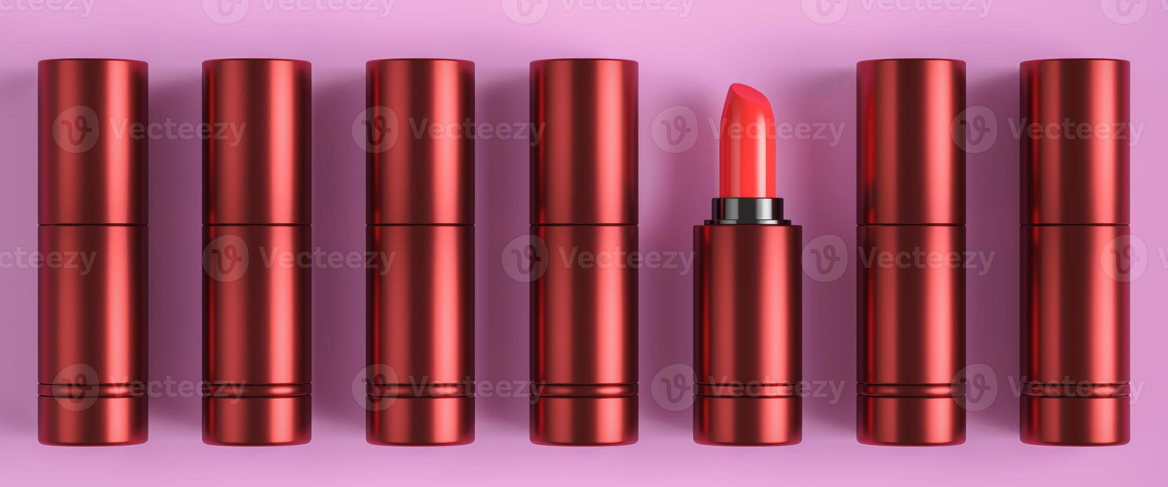 the red lipstick on pink backdrop, abstract background for ads branding or presentation. 3d rendering photo