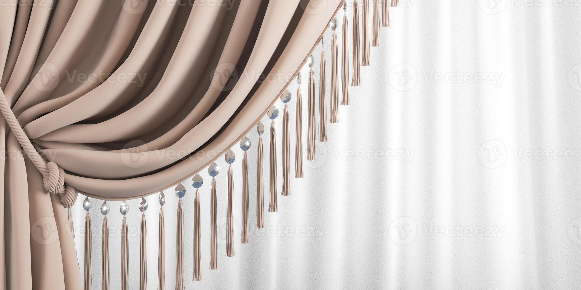 the beige curtain in front of white curtain, minimal background for branding and presentation. photo