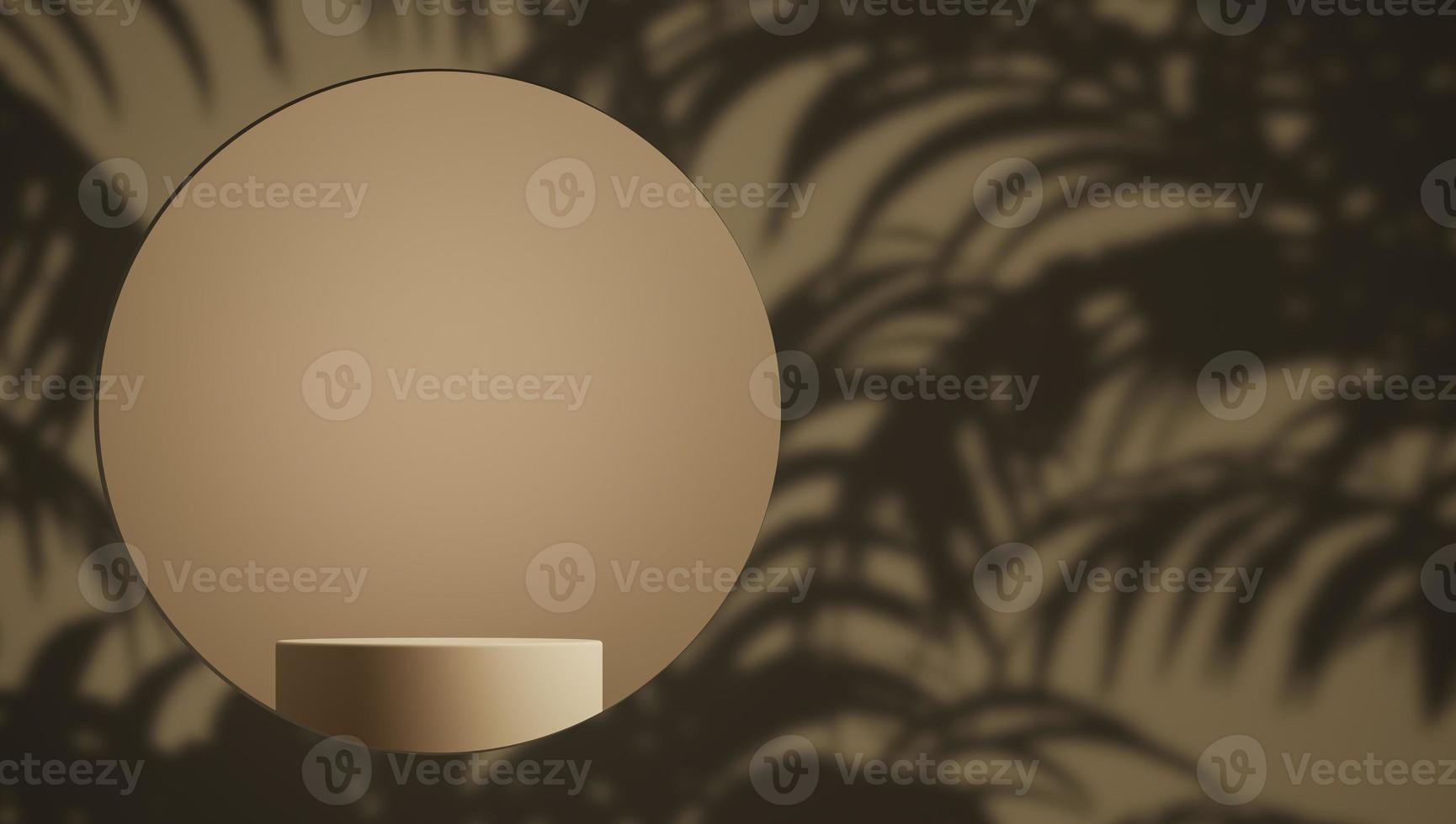 abstract mockup brown scene and podium for branding and product presentation, The foreground is circular and there is a shadow of the plant. photo