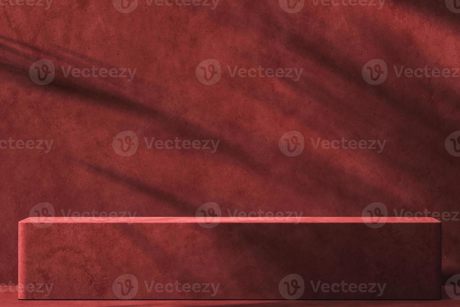 Minimalist abstract mockup background for product presentation, Sunshade tropical plants shadow on red plaster platform. 3d rendering photo