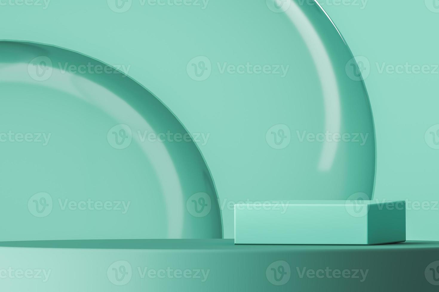 Green box on platform on abstract shiny background, abstract background for product or branding. 3d rendering photo