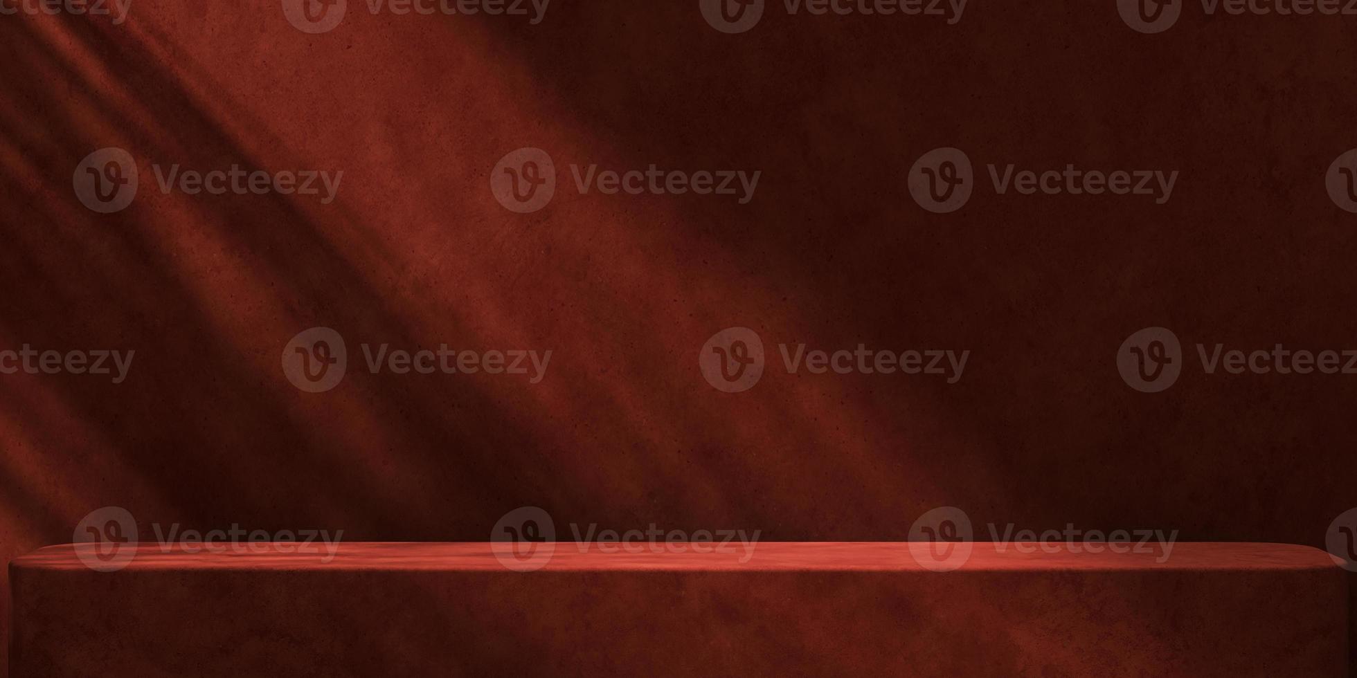 Minimalist abstract mockup background for product presentation, Sunshade tropical plants shadow on red plaster platform. 3d rendering photo
